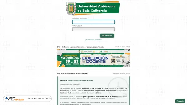 Captura de ecrã de uabc.blackboard.com