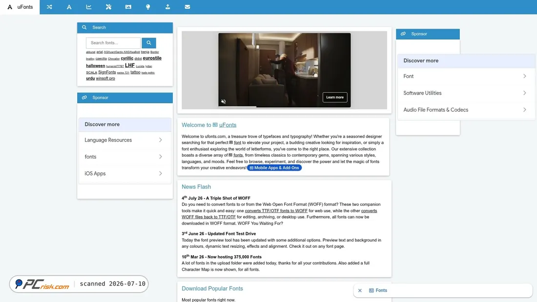 Screenshot of ufonts.com