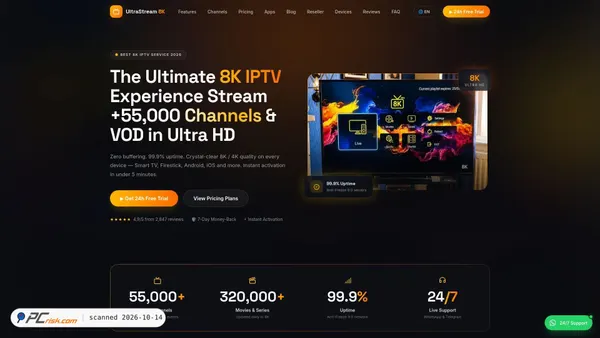 Captura de ecrã de ultrastream8k.com