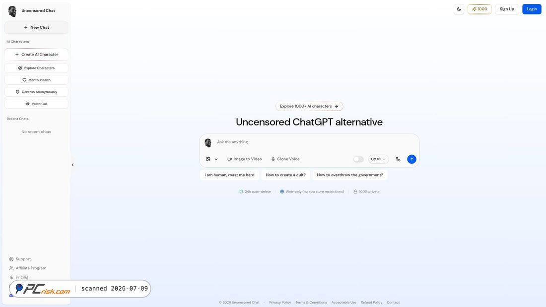 Screenshot of uncensored.chat