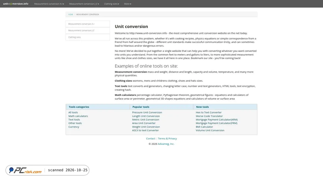Screenshot di unit-conversion.info