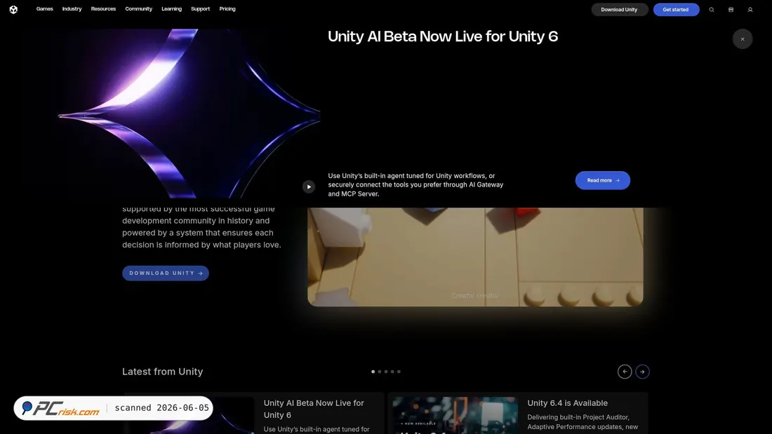 Zrzut ekranu unity.com