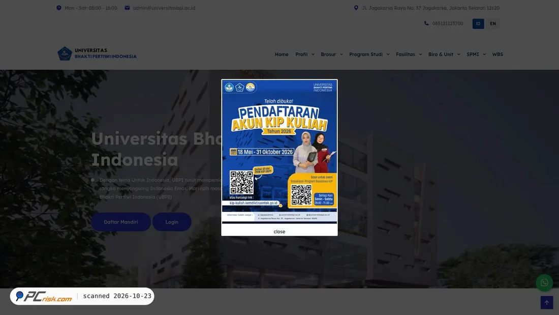 Screenshot of universitasbpi.ac.id