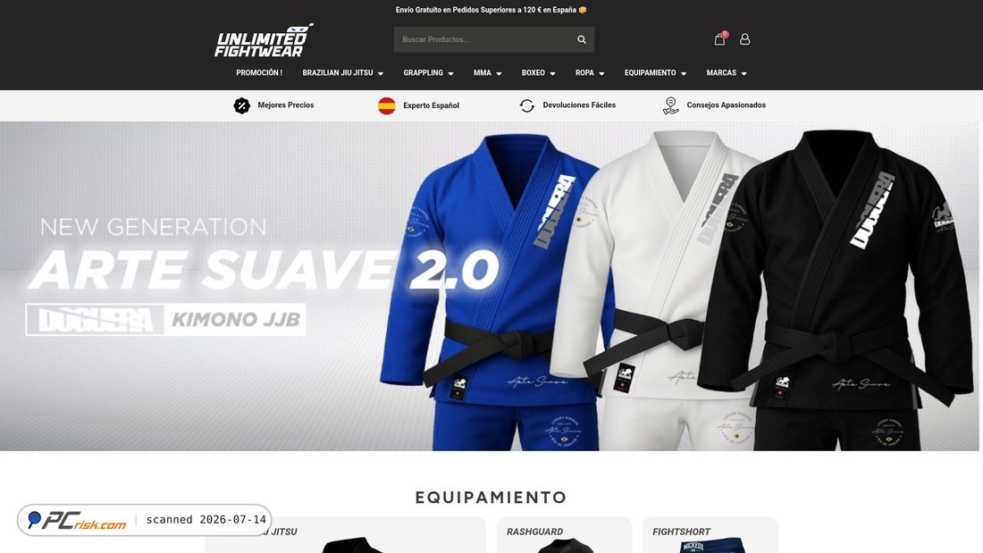 Screenshot of unlimitedfightwear.com