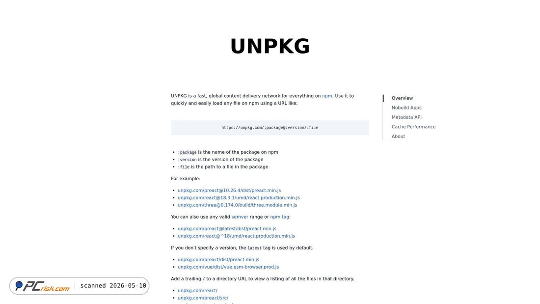 Captura de pantalla de unpkg.com
