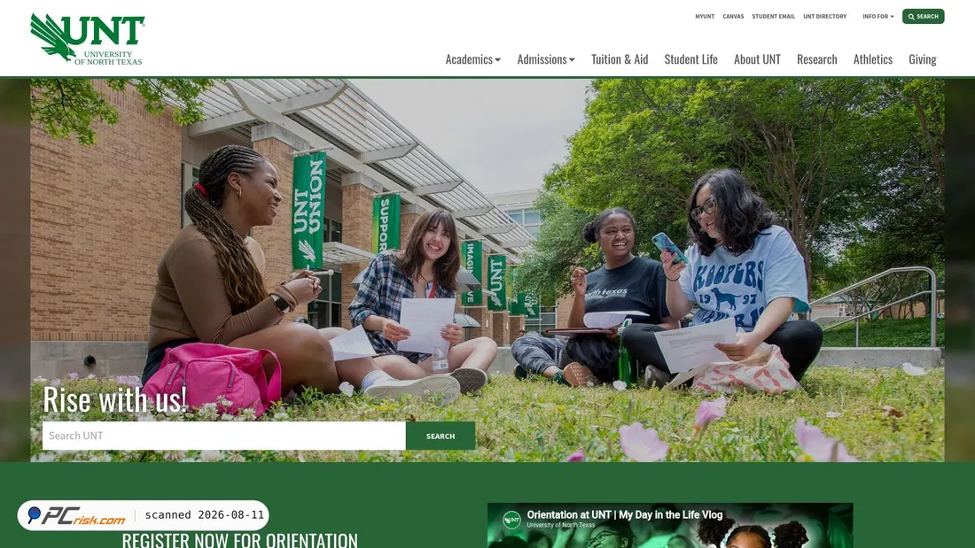 Screenshot of unt.edu