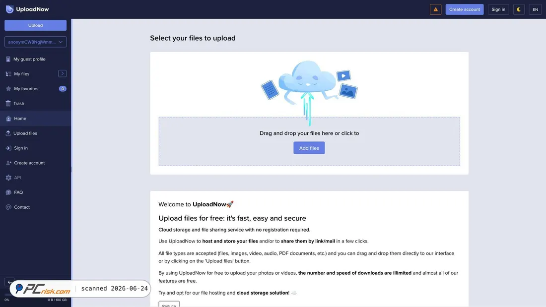Screenshot of uploadnow.io