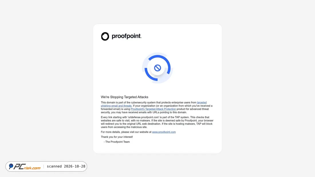 Captura de pantalla de urldefense.proofpoint.com