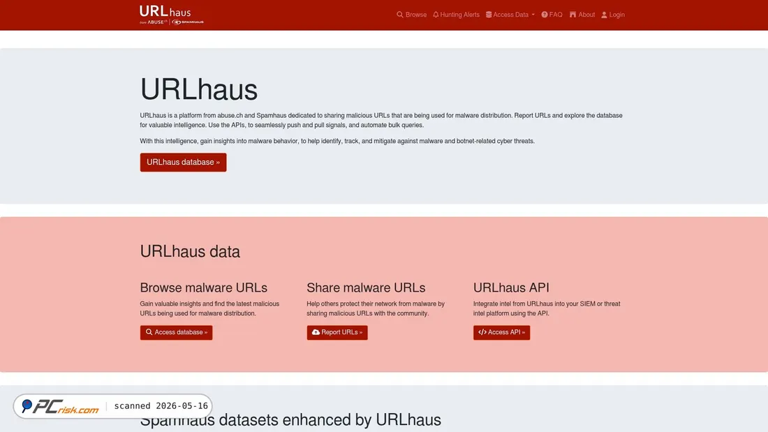 Screenshot of urlhaus.abuse.ch