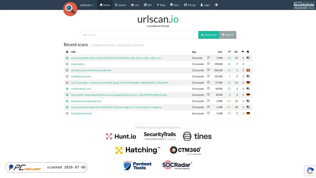 Screenshot of urlscan.io