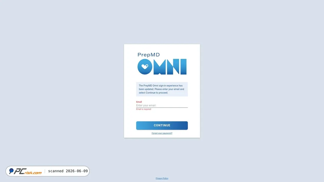 Screenshot di us-auth.prepmdrms.com