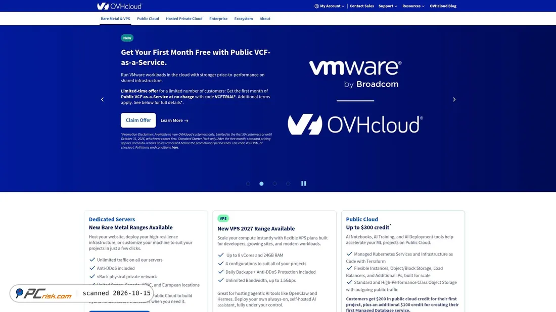 Captura de ecrã de us.ovhcloud.com