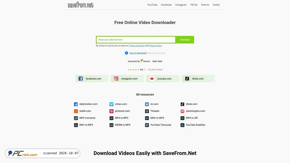 Screenshot di us.savefrom.net