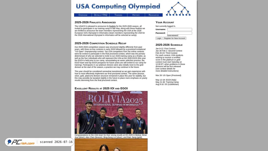 Screenshot of usaco.org