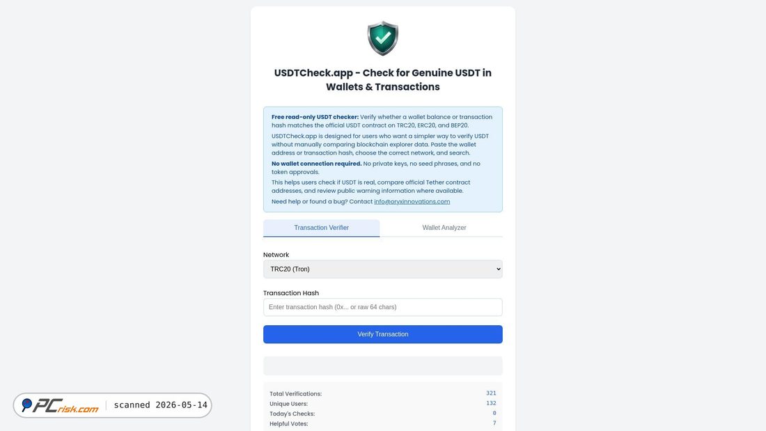Screenshot von usdtcheck.app
