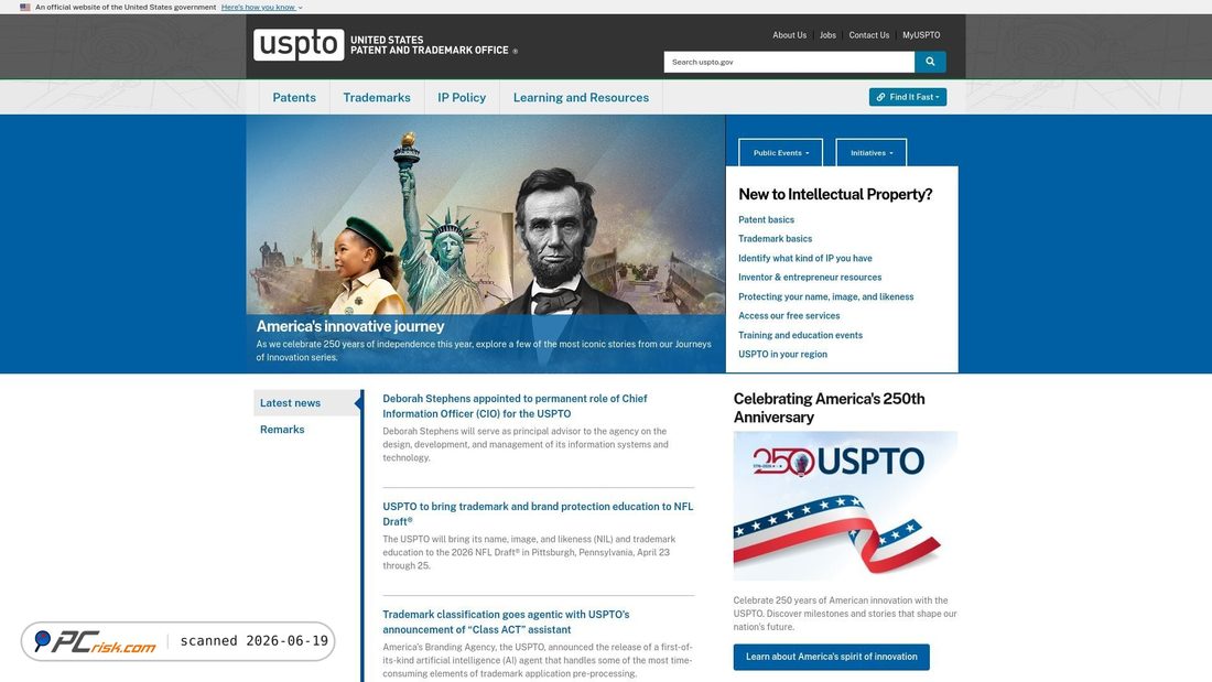 Screenshot of uspto.gov