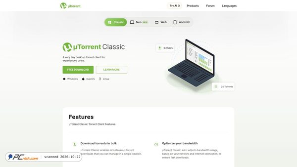 Capture d’écran de utorrent.com