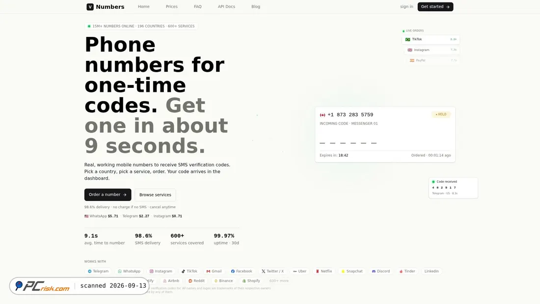 Screenshot di v-numbers.com