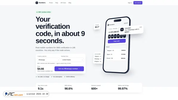 Screenshot di v-numbers.com