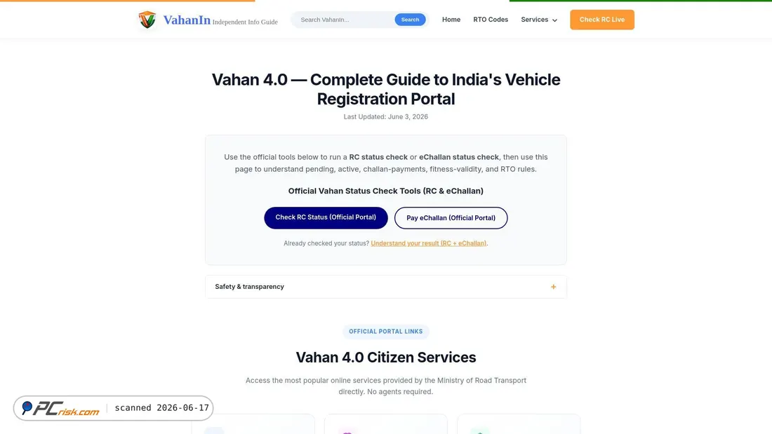 Screenshot di vahanin.com