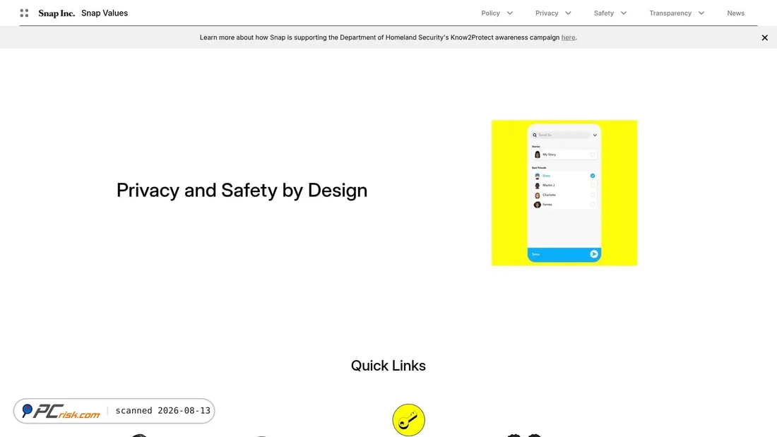 Screenshot of values.snap.com