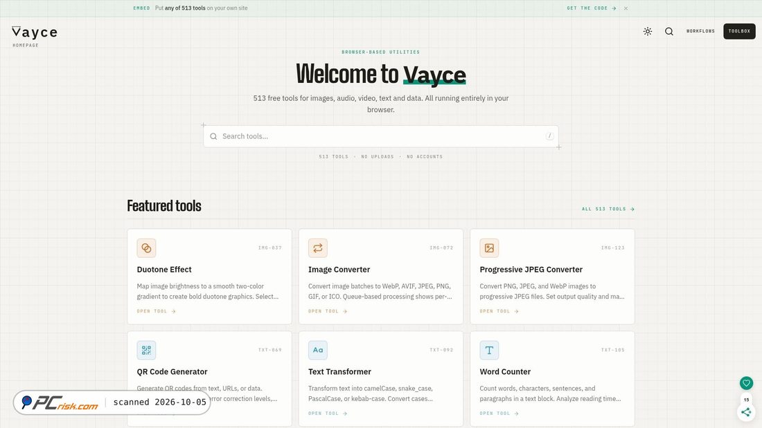 Captura de ecrã de vayce.app