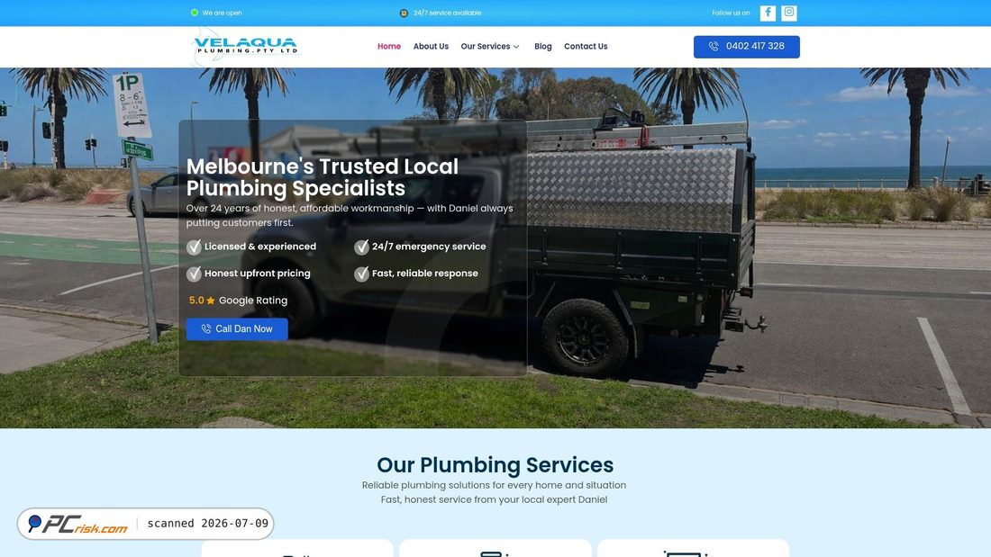Screenshot of velaquaplumbing.com.au