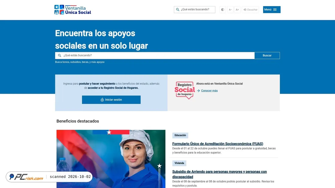 Captura de ecrã de ventanillaunicasocial.cl