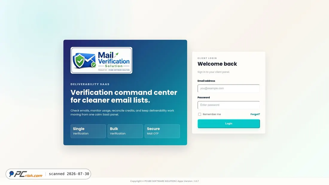 Screenshot of verimail.pcubeweb.com