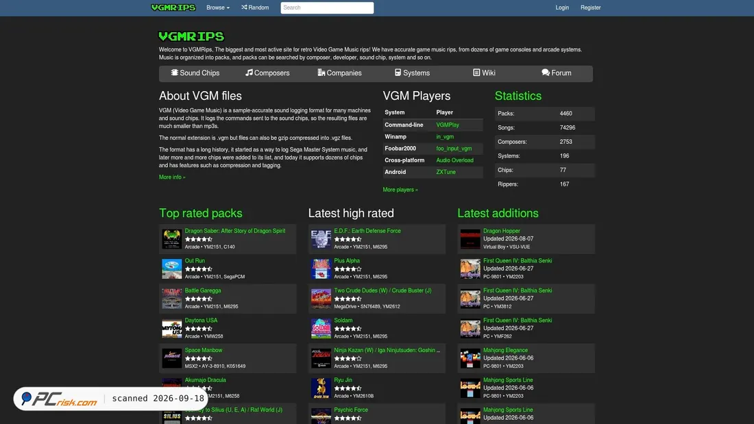 Screenshot of vgmrips.net