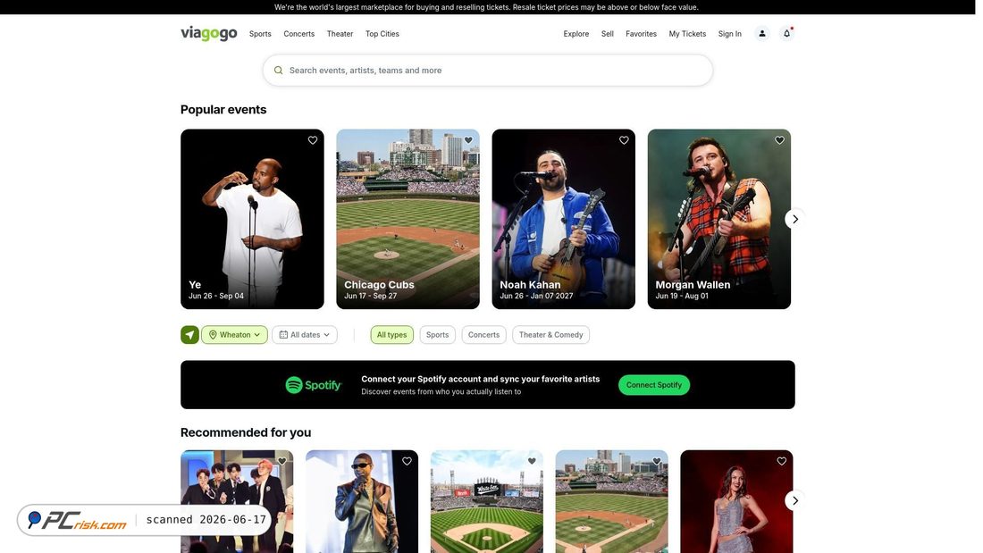 Screenshot of viagogo.com