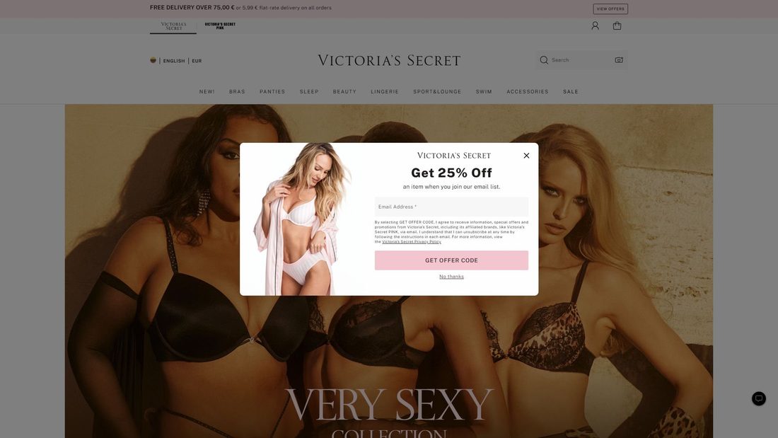 Screenshot of victoriassecret.com