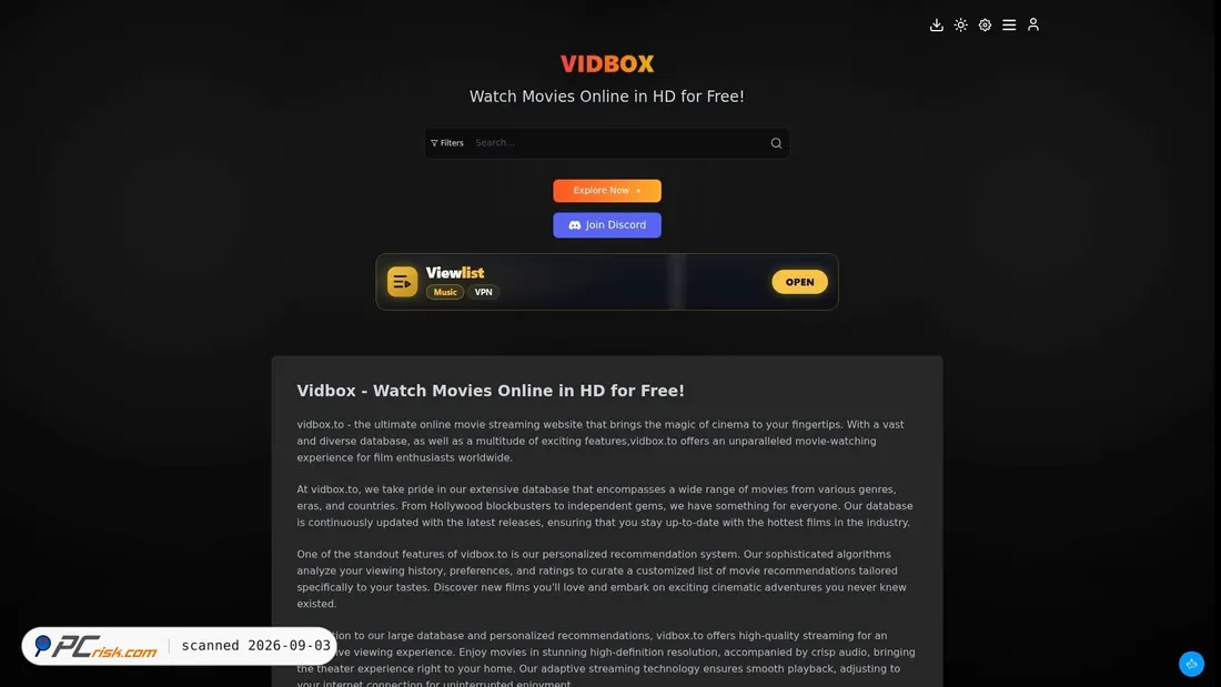 Screenshot von vidbox.vc