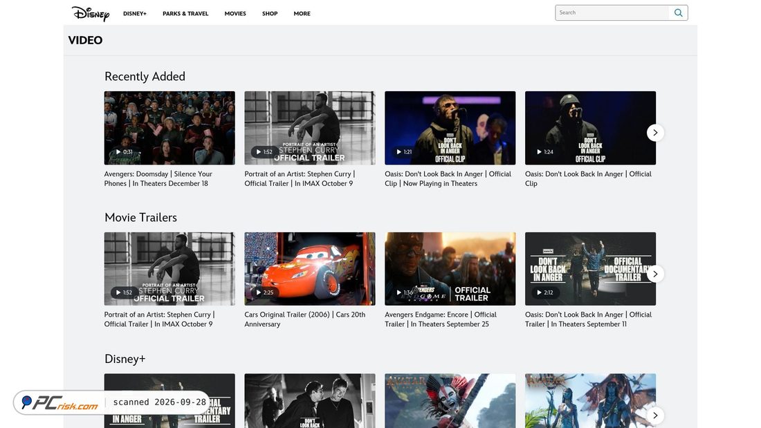 Screenshot of video.disney.com