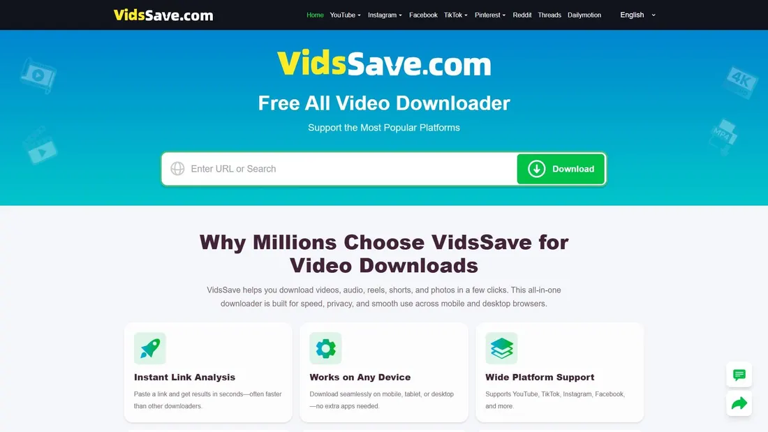 Screenshot von vidssave.com