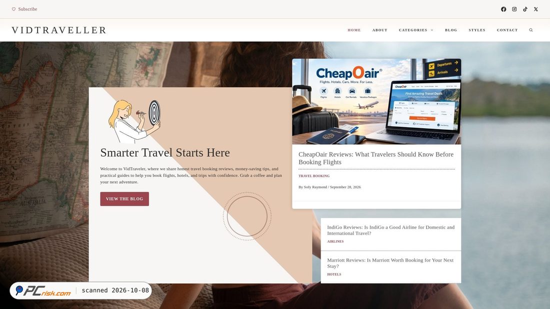 Captura de ecrã de vidtraveler.com