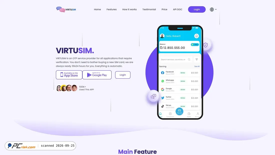 Captura de ecrã de virtusim.com