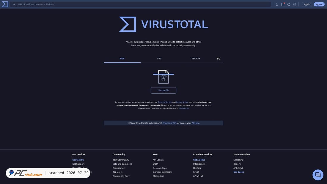 Screenshot di virustotal.com