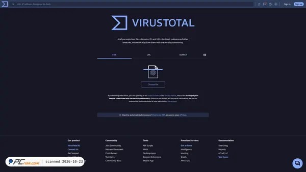 Capture d’écran de virustotal.com
