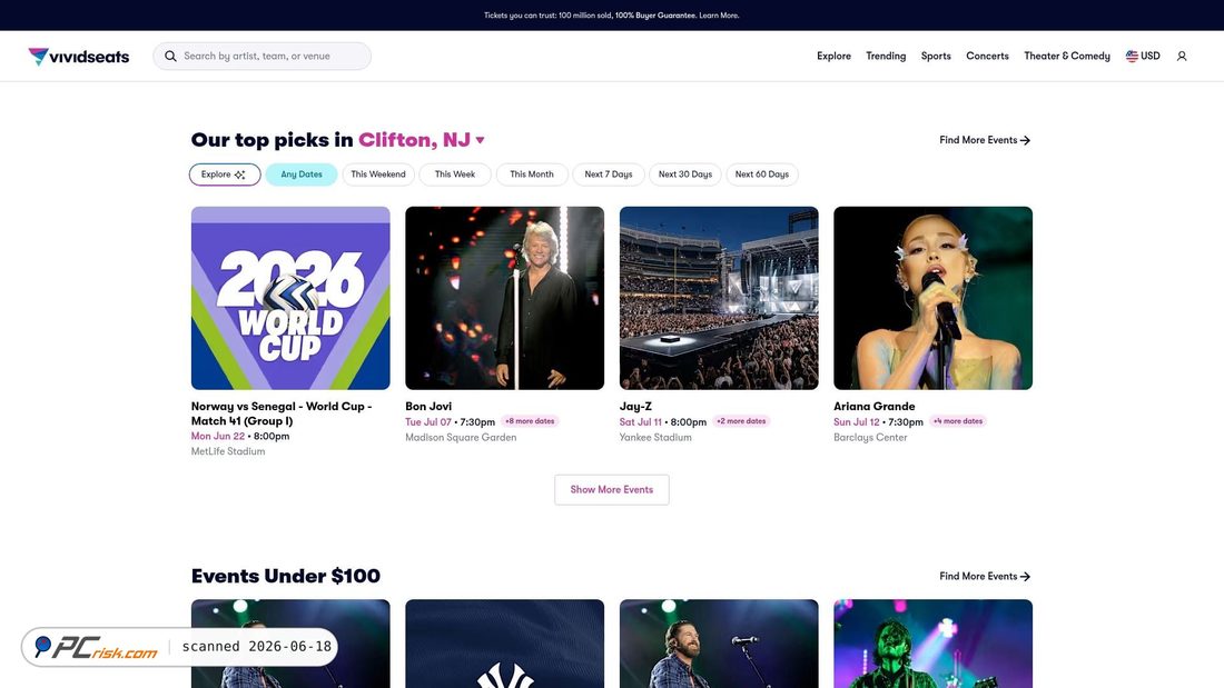 Screenshot of vividseats.com