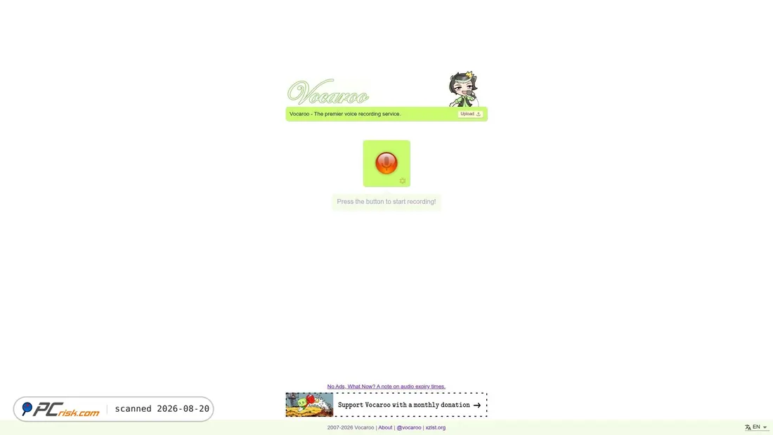 Screenshot of voca.ro