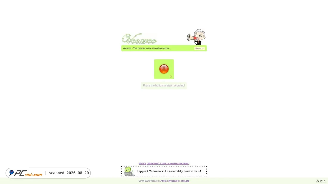 Screenshot of vocaroo.com