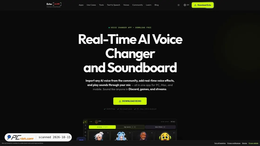 Captura de ecrã de voicechanger.live
