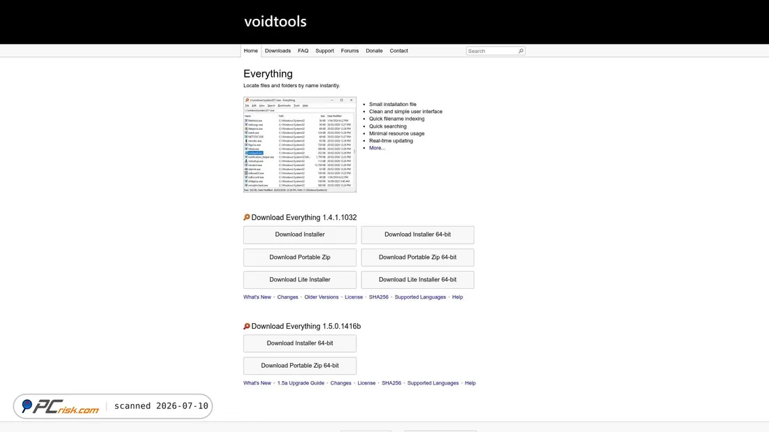Screenshot of voidtools.com