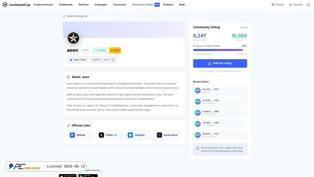 Screenshot di votemarketcap.com