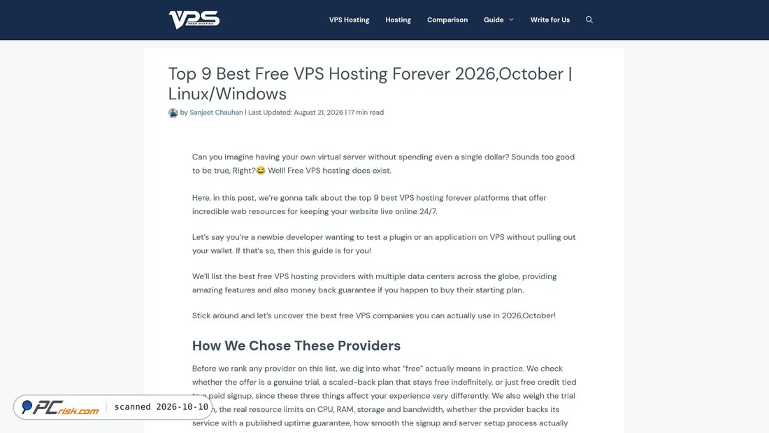 Captura de ecrã de vpsfreehosting.com