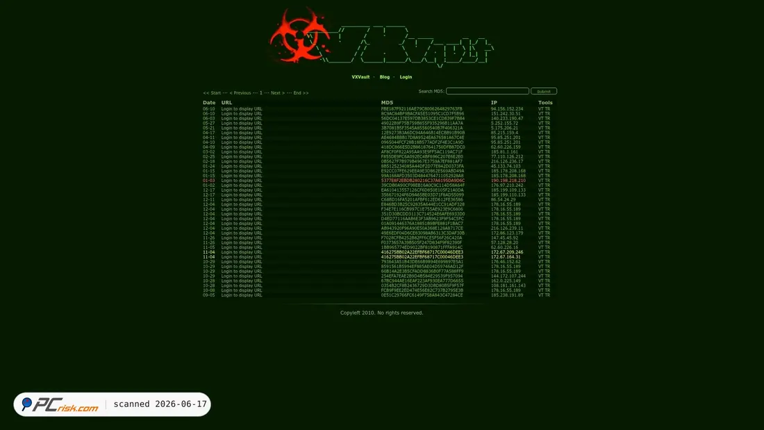 Screenshot of vxvault.net