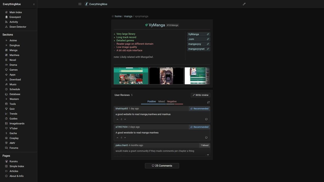 Screenshot van vymanga.com
