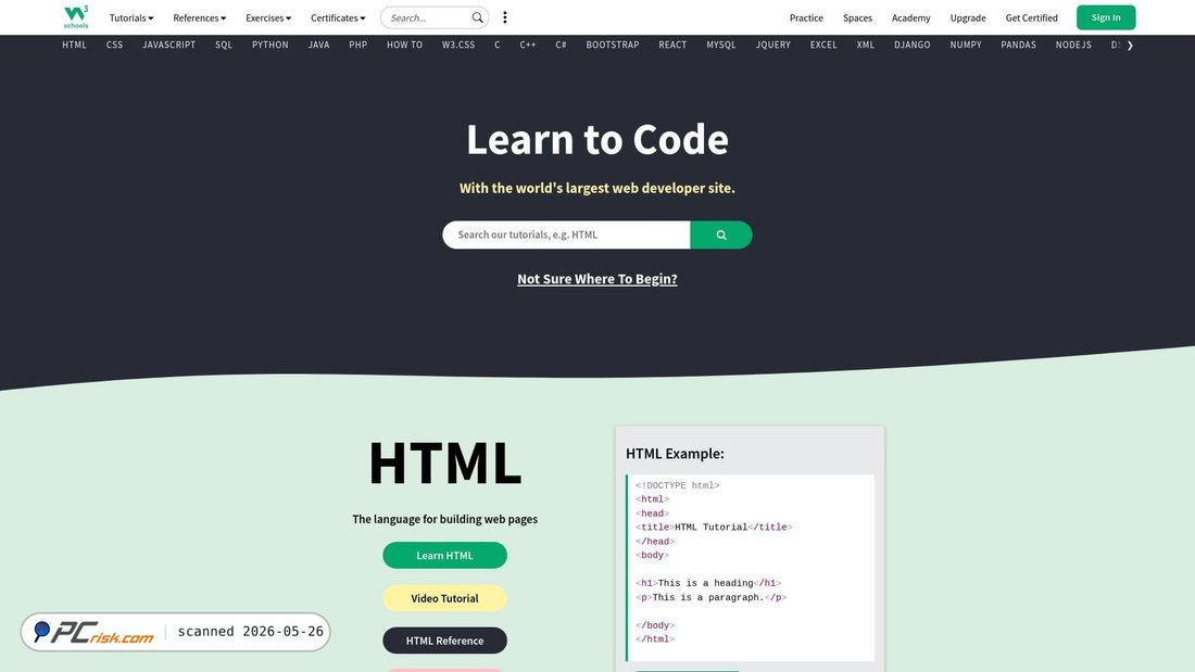 Screenshot of w3schools.com