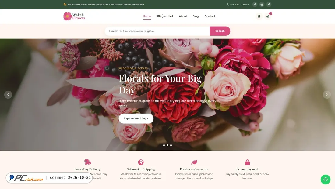 Screenshot von wakahflowers.com